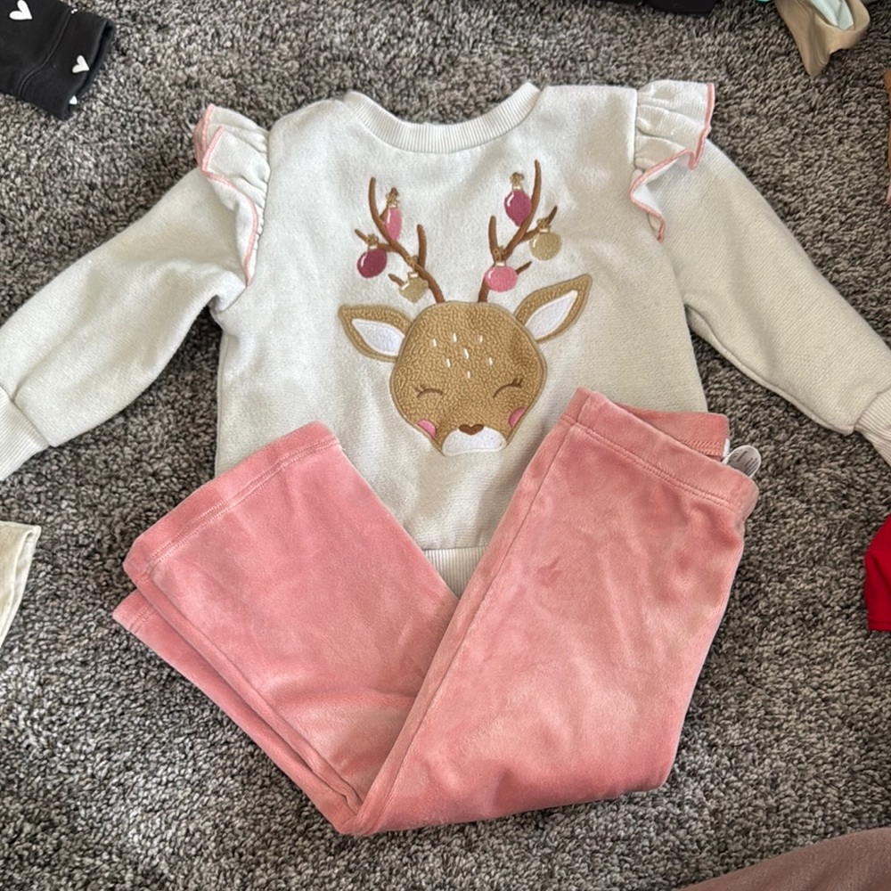 Tahari Kids Reindeer Sweater and Pink Pants Set
